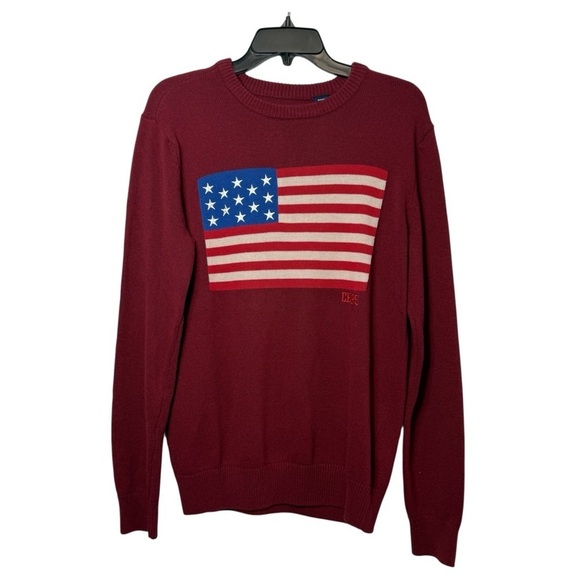 Chaps Other - NWT Chaps Burgundy Red Heritage American Flag Knit Crewneck Sweater